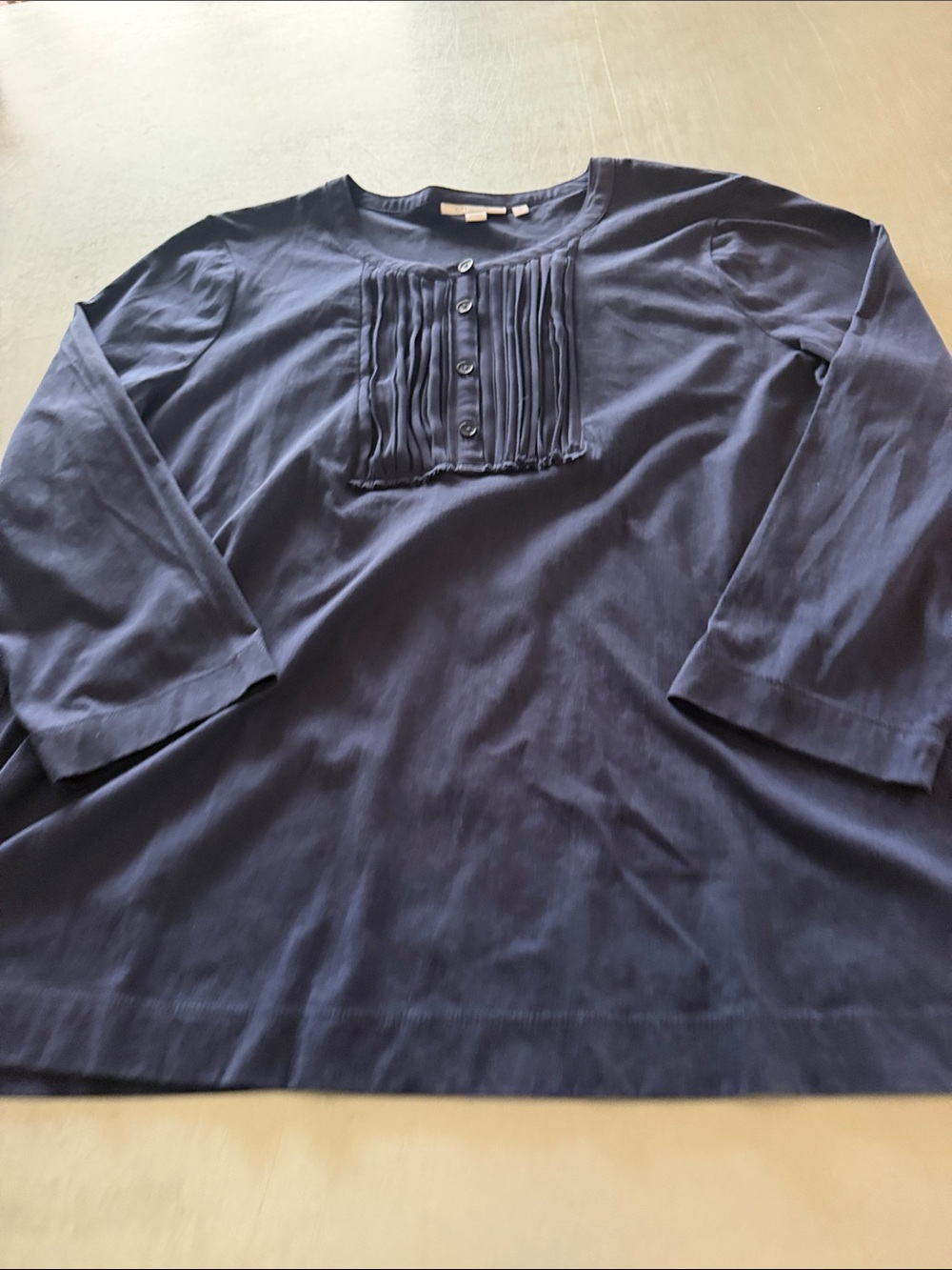 Chico's Navy Pleated-Front Long Sleeve Tee